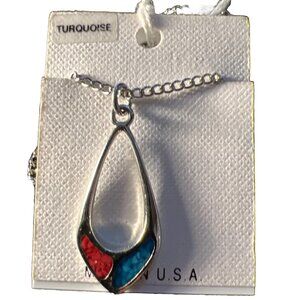 Turquoise Necklace, New, 20 Inches Long With Charm, SilverTone Chain